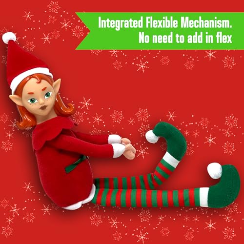 The Original Elf 12" Plush Christmas Elf Doll – Poseable Shelf Sitter with Flexible Dangling Legs – Perfect for Christmas Decorations, Toy Elf for Kids, Mini Elves, and Tree Topper (Girl)