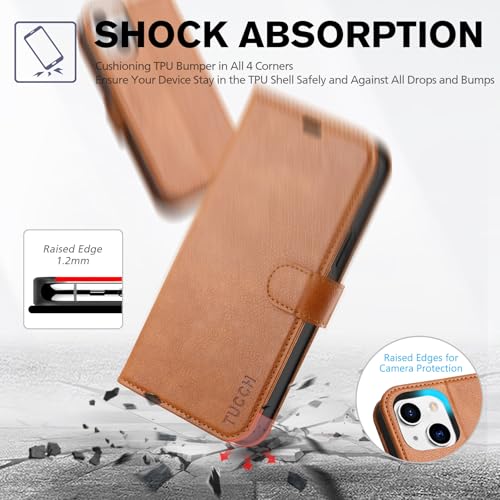 Image of TUCCH Wallet Case for iPhone 13 (6.1 inch) 2021, 3 Card Slots, Light Brown | RFID Blocking, Viewing Stand, Shockproof TPU Shell, PU Leather, Magnetic Closure, Protective Folio Flip Cover