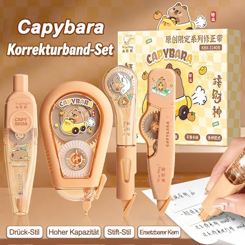Hyleara 4 Stück Korrekturroller Set, Capybara Korrekturmaus Mini Korrekturband, Capybara Sachen, Korrekturroller Mini Für Schüler, Büro, Hause