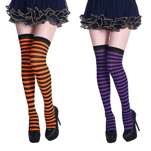 NAUZE 2 works Halloween Striped Stockings Over knee Stocking High Socks Knit Halloween Costume Party Clothing Accessories for Halloween Christmas