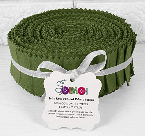 Soimoi 40Pcs Solides Olive Verte Tissus En Coton Prédécoupés Pour Le Matelassage Des Bandes Artisanales 1.5 Pouces Jelly Roll Cover