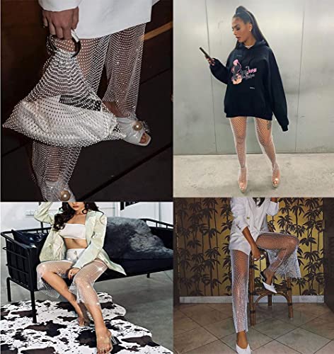 Women's Mesh Rhinestone Pants See Through Fishnet Leggings Hollow Out Bikini Swimsuit Cover Up Trousers Bottoms3