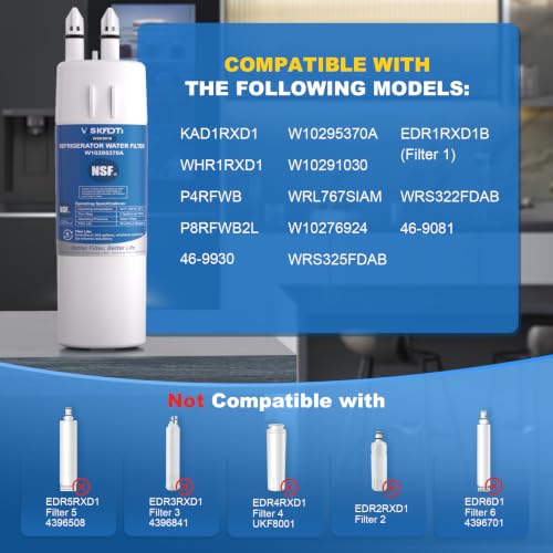 Image of W10295370A Water Filter Replacement, Compatible with EDR1RXD1 Filter 1, WRS588FIHZ04 WRS588FIHZ06 WRS571CIHZ04 WRS325SDHZ08 WRS325FDAM04 WRMF3636RZ00 WRS321SDHZ WRS321SDHZ11 WRS325SDHZ WRS321SDHZ08