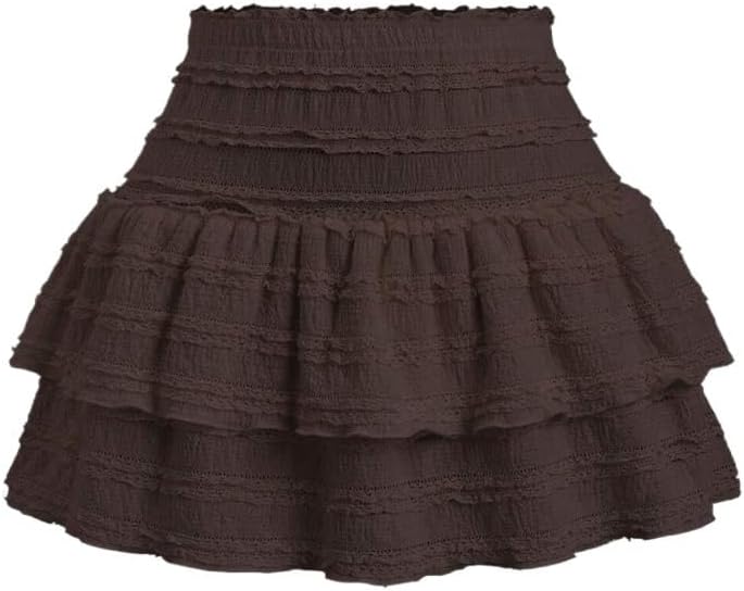 Women's Solid Color Ruffle Trim Double Hem Skirt Casual Mini Skort for Beach Everyday Wear