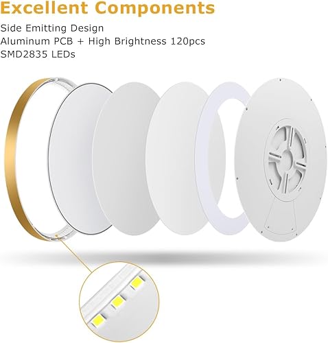 Miniatura 4 de Lámpara de techo LED de 12 pulgadas, montaje empotrado, 24 W (equivalente a 240 W), 3200 lm, 3000 K blanco cálido, IP40, lámpara de techo redonda