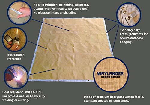 Waylander Svalinn Fiberglass Welding Blanket – Flame Retardant Fabric Up To 1400°F; Heavy Duty Double-Sided Vermiculite Treated Fiberglass For Less Shed And Fierce Spark Protection (6' X 6', Yellow) #TOP4