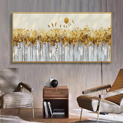 Peinture sur toile feuille dorée pour décoration grand salon