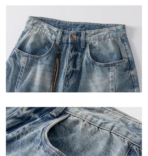 Men Cargo Jeans Vintage Straight Tapered Washed Distressed Little Feet Harem Pants Trousers3