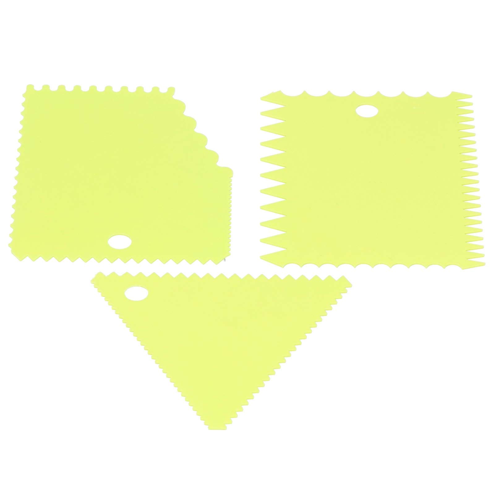 Ejoyous Juego de 3 Raspadores de Crema para Alisar Pasteles, Espátula de Plástico para Pasteles con Borde de Dientes Irregulares de 9,5 Cm y 12 Cm para Glaseado de Masa, Chocolate, Pan, Pizza, (GREEN)