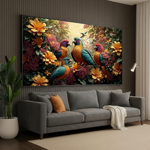 Art mural oiseaux exotiques tableau perroquet décor nature colorée