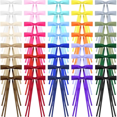 Mimorou 40 Pcs Bow Hair Clips Bulk Multicolor Bow Barrettes Set Hair Accessories with Long Tail Ribbon Bowknot Barrettes Clip and Tassel Colorful Mother's Day Women Party Favor(Classic Colors)
