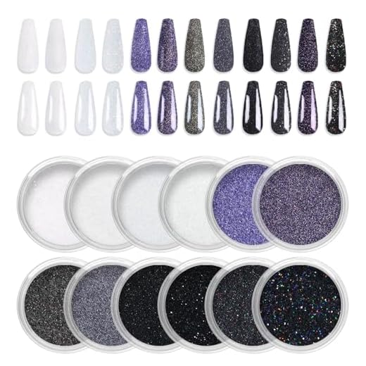 Laza 12 Colors Nail Glitter Powder Shining Sugar Effect Glitter Black White Dust Sand Powder Candy Coat Manicure Nail Art Decoration for Nail Art Tips Decoration DIY Crafts