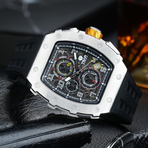 Image of Tsar Bomba Mens Watches Quartz Wristwatch for Men Waterproof 50M Analog Luxury Tonneau Chronograph Calendar Date Men's Dress Business Work Watch Gift for Men
