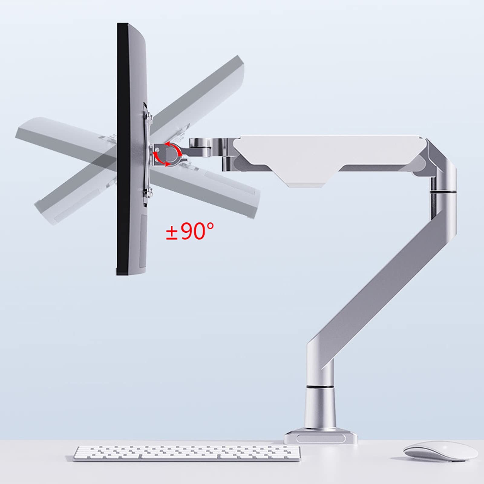 Monitor Mount 10"-32" Silver Monitor Stand Height-Adjustable Single Monitor Desk Mount Full Motion Tilt Rotation Monitor Arm with Clamp And(Silver
