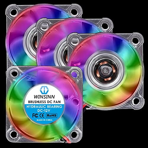 WINSINN 40mm RGB Fan 12V, LED Colorful 3D Printer Micro 12 Volt Fans 4010 Hydraulic Bearing, Brushless Cooling 40mmx10mm 2PIN (Pack of 4Pcs)