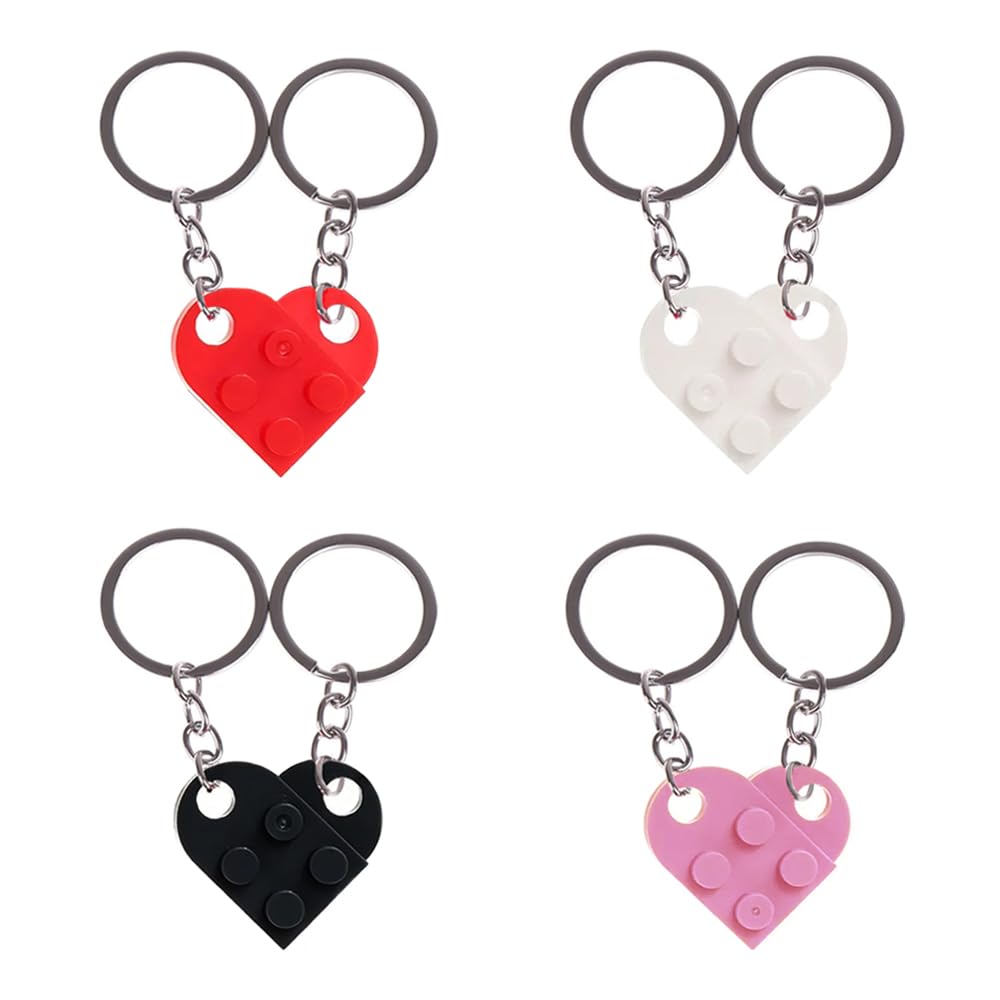 Trketk Unisex Multicolor 4 Pcs Heart Keychain Set, Valentines Keyrings Heart Keychain For Boyfriend, Girlfriend, Couples, Parents, Lovers, Friendship