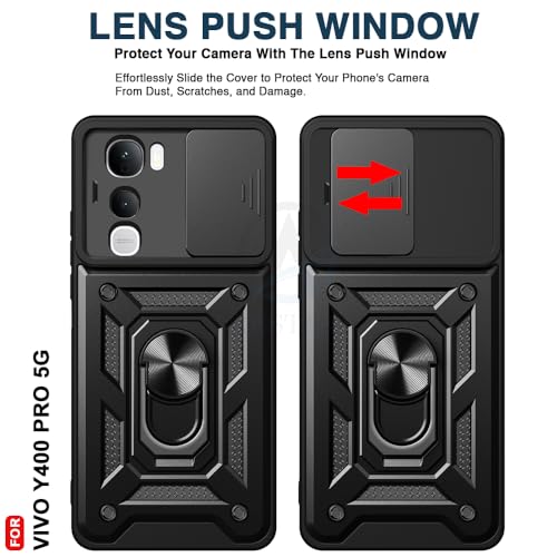 Image of AESTMO Tough Armor Vivo Y400 Pro 5G Bumper Back Case Cover | Ring Holder & Sliding Camera Shield Cover | 360 Degree Protection Back Case Cover for Vivo Y400 Pro 5G (Black)