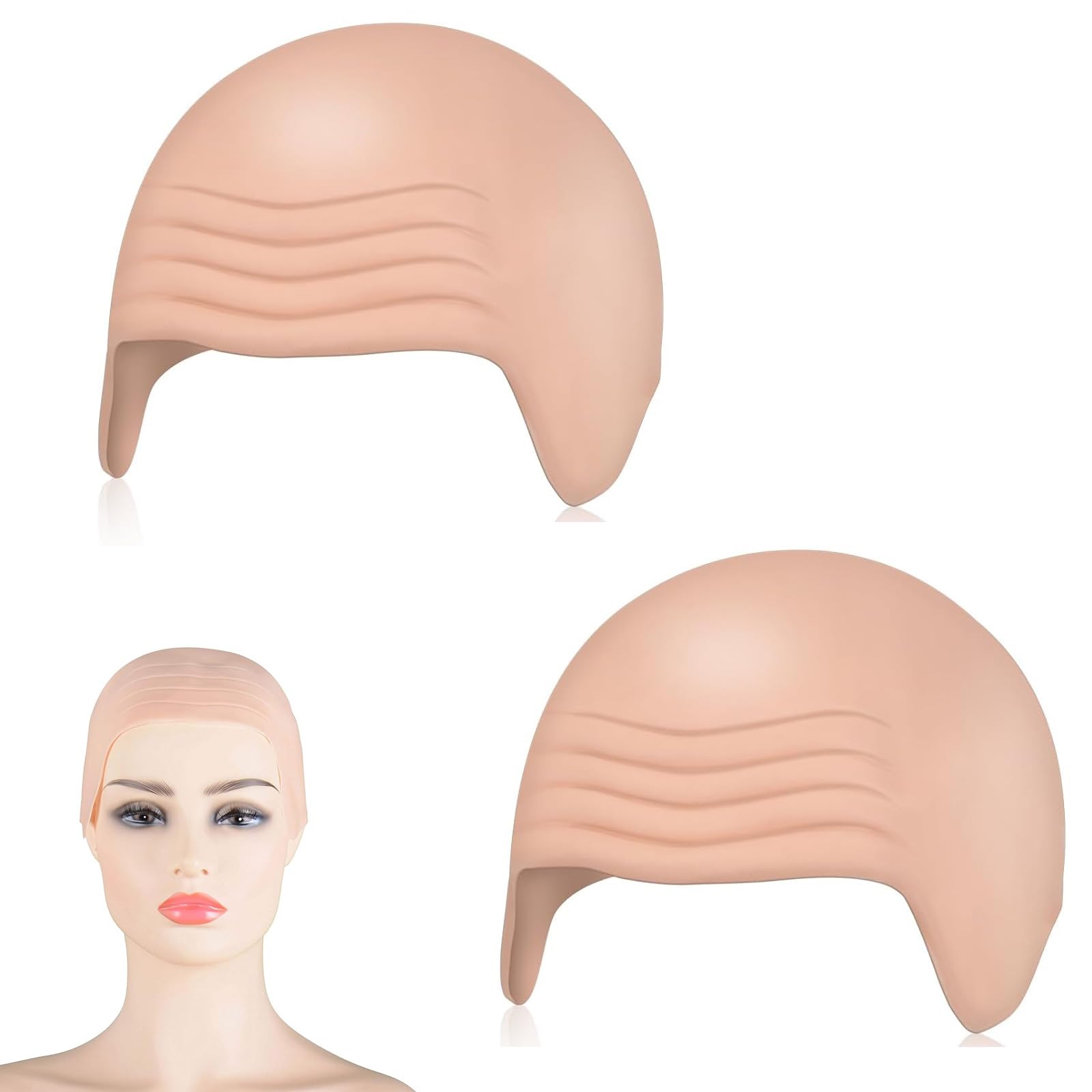 Eowppue 2 Pcs Realistic Bald Head Halloween Costume Set, Latex Caps for Adults Men, and Women