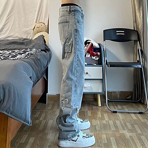 Gothic Men's Crossbody Patch Distressed Harajuku Jeans4