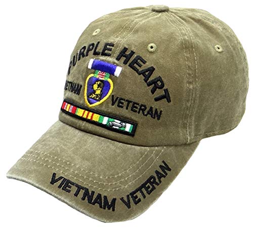 Purple Heart Vietnam Veteran Cap | Khaki Tan| Camo Hat | Army Navy Air Force