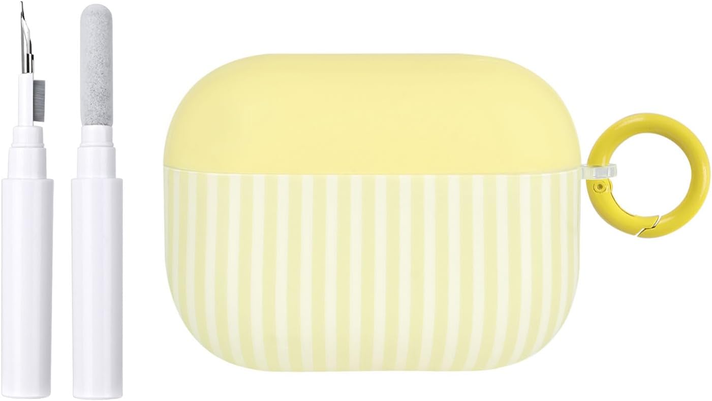 for AirPod Pro 2/Pro 1 Generation Case Cute Striped Trendy Aesthetic Glossy Shockproof Protective Case for AirPod Pro 2/Pro 1 with Cleaner Kit-Yellow