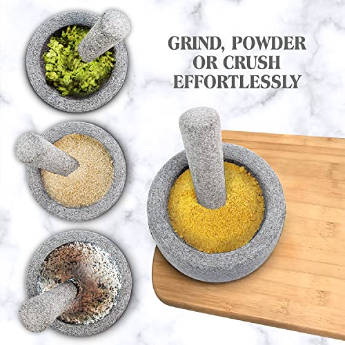Umien™ Mortar And Pestle Set - 5 Inch – Stone Granite Grinder Bowl Molcajete, Anti-Scratch Protector Included, Use For Kitchen Cooking, Preparing Spices, Seasoning, Paste, Pesto, Guacamole, Herbs #TOP4