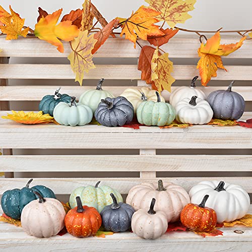 Dearhouse 18Pcs Fall Artificial Pumpkins Harvest Frosted Pumpkins White Foam Faux Pumpkins For Fall Autumn Season Halloween Thanksgiving Harvest Holiday Festive Decor #TOP3