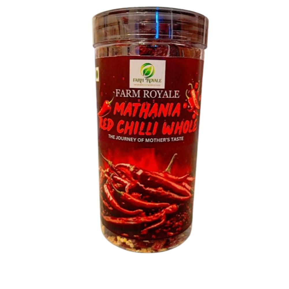 Farm Royale Mathania Stemless Red Chilli (Lal Mirch) Whole-200gm||100% Pure and Natural||Shudh||Handpicked Material||Export quality