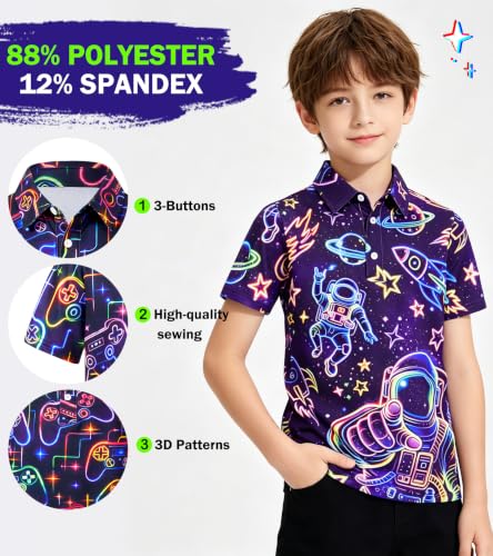 Cozople Boys Collared Polo Shirt, Astronaut Print - image 4