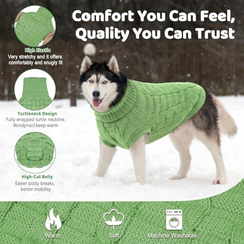 Image of Cozy Stretch Dog Turtleneck Sweater -Soft Warm Dog Knit Sweaters for Boy Girl Pets, Christmas Sweater Pullover for Small Medium Large Pup Winter Outfit,Green L