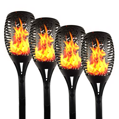 CLEVER GARDEN Outdoor Solar Torch Lights, Upgraded Waterproof Solar Powered Landscape Spotlights Patio Decoration, 4 Pack
