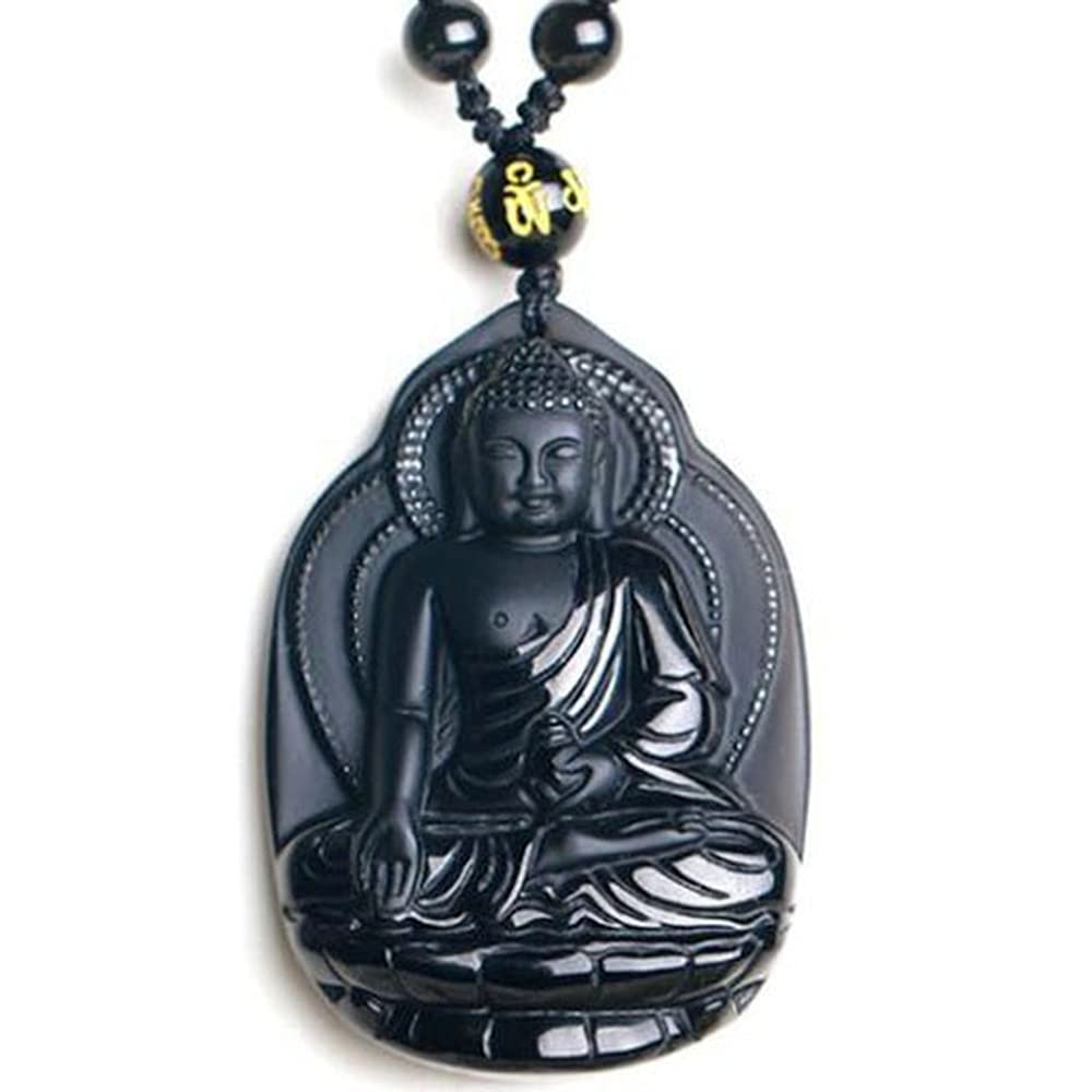 Collana con Ciondolo Bodhisattva di Ossidiana Naturale, Gioielli Moda, Collana Statua Buddha