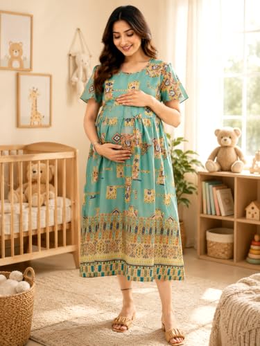 Image of RITIJYA Zipless Feeding Kurta Dress for Women | Maternity Nursing Kurti, No-Zip Easy Access | Extra Pleats Pre to Post Pregnancy | Quick-Dry Fabric | S-4XL
