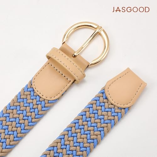 Image of JASGOOD Women Men Braided Woven Elastic Stretch Waist Belt Golf Canvas Fabric Casual Belt for Jeans Pants