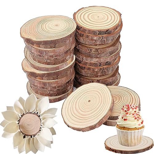 ZOENHOU 30 PCS 5.1-5.5 Inch Natural Wood Slices, 13-14cm Unfinished Round Wood Disc Coasters Wooden Slice with Bark for Centerpieces Table DIY Craft Art Painting Wedding Rustic Decoration Christmas