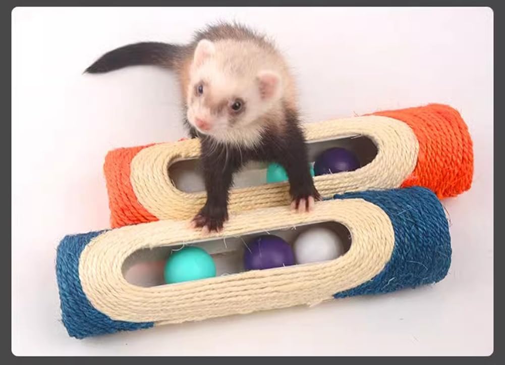 3PCs Ferret Toys Interactive Colorful Natural Sisal Fiber Scratching Toys Balls Inside Small Animal Pet Toy Balls Chewing Play Tool (Tube)