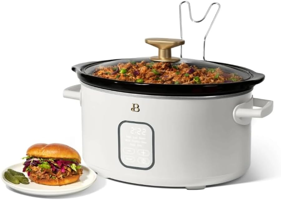 6QT Programmable Slow Cooker with Digital Timer, 5 Cooking Functions, Removable Easy-Clean Pot, Ideal for Family Meals & Meal Prep (White)