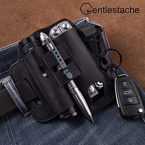 Gentlestache Multitool Belt Sheath, Edc Leather Belt Organizer, Belt Holder With Multitool Pouch, Flashlight Holder, Pen Holder And Keychain Clip, Practical Edc Belt Pouch For Men Black #TOP5