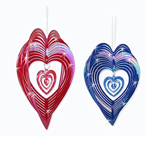 Heart Pattern Wind Spinner Outdoor Rotating 3D Wind Spinner Hanging Ornament For Outdoor Garden Back Yard Decoration(Blue) #TOP3