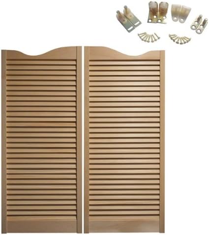 Premade Interior Swinging Doors, 1-1/8" Thick Pine Wood Swinging Doors, Saloon Doors with Hinges, Louvered Door with Strong Door Joints, Inside Wood Doors (Brass Hardware, 32"x42")