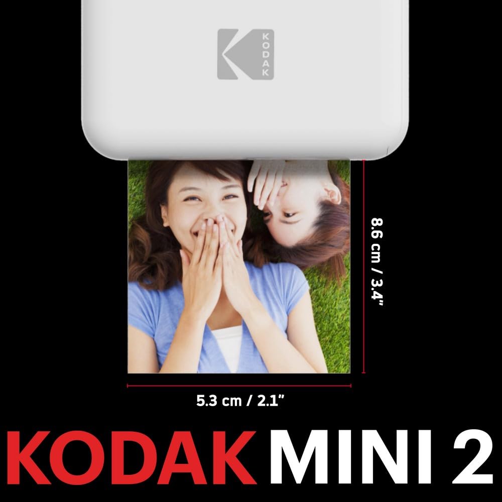 Kodak - Impresora fotográfica mini 2 HD, instantánea, inalámbrica y portátil, con tecnología de impresión patentada 4Pass, compatible con iOS y Android, blanco
