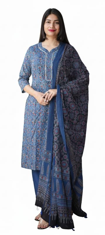 Kurta en pur coton de qualité supérieure, ensemble pantalon droit et dupatta femme