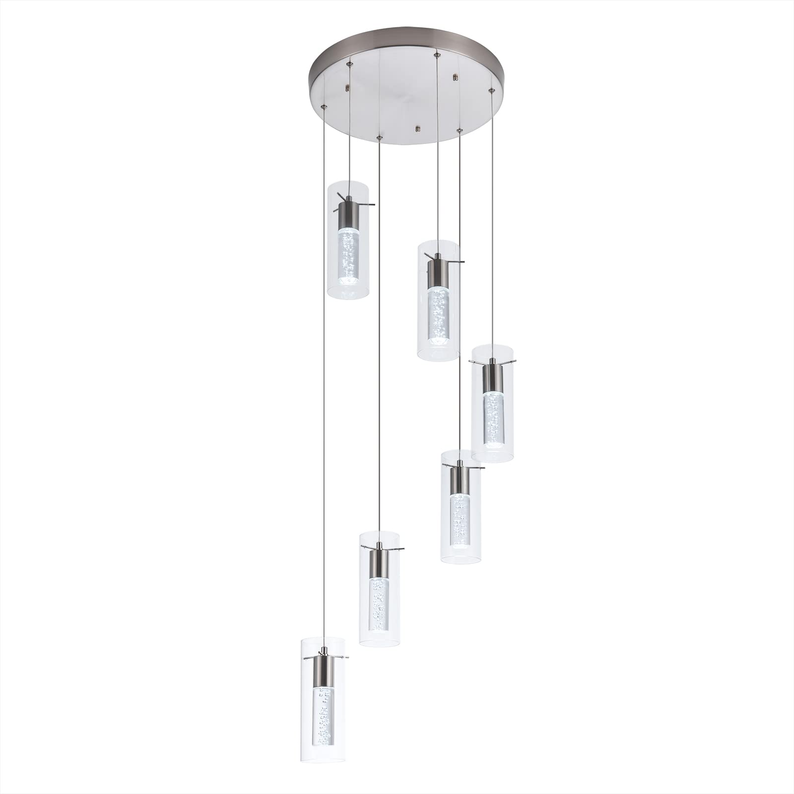 Leadtek Kitchen Lights,Integrated 6-Light Brushed Nickel Lighting Fixtures Ceiling,Preminum Screwed Crystal Bubble Hanging Light fixtures for Restaurant, Dining Room(6000K Dimmable)……