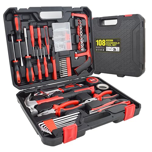 Gunpla 108pcs Tool Kit Home Professional Hand Tools Set, DIY Essential Fixing Repair Maintenance Accessories Toolkit Box with Storage Blow Case Toolbox