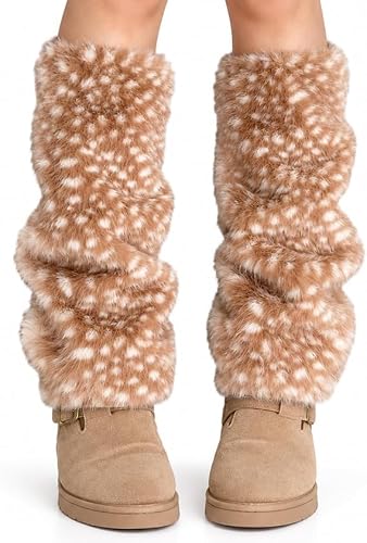 Deer Leg Warmers, Deer Print Fuzzy Leg Warmers For Women, Costume Accessory | Deer Costume Leg Warmers: Fluffy Leg Warmers For Halloween Christmas Reindeer Costumes, Cosplay, And Winter Boot Outfits