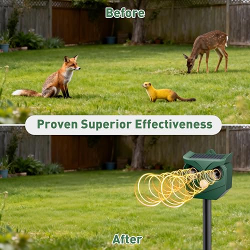 2Pack Solar Ultrasonic Animal Deterrent Outdoor, Motion Sensor Repeller with Flashing Lights, Waterproof Deterrent Device for Cats Squirrels Deer Raccoons Skunks - Garden Yard Farm Protection — view 5
