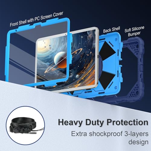 Image of Scnioy Case for iPad A16 11th /10th Generation 11 /10.9 Inch 2025 /2022, Rugged A16 iPad Case 10th Generation Cover with 360 Rotating Stand Screen Protector Pen Holder Shoulder Strap, Navy Blue