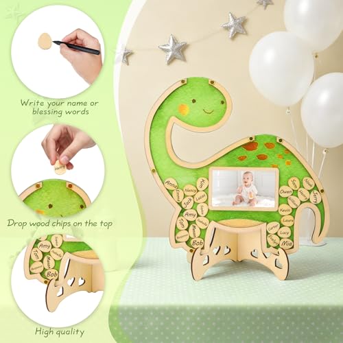 Libro de visitas para boda de madera con 100 placas de dinosaurio para comunión 5