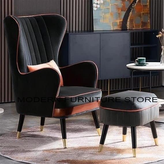 Image of Modern Wing Chair,Comfortable or Relexable Arm Chair for Living Room, Bedroom, Furniture (Black)