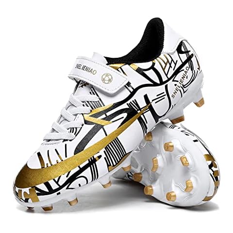 FLIOZY Kids Turf Soccer Shoes Boys Profession Competition Training Shoes Football Athletic Shoes(Little Kid/Big Kid) White Cleat 36 Cover